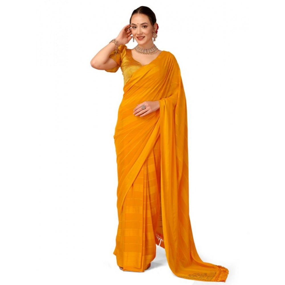 Chiffon Fabric Line Saree With Unstitched Blouse