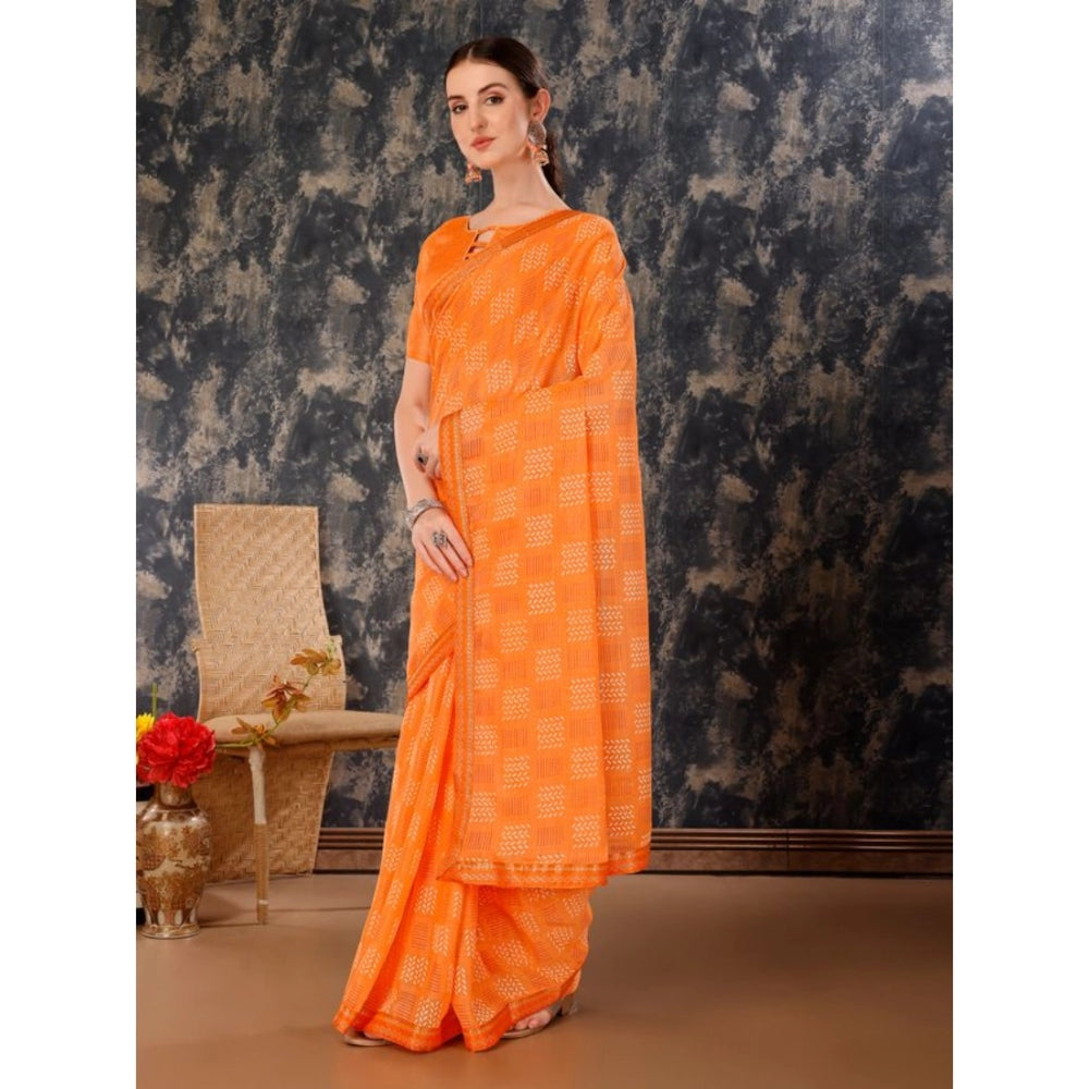 Zomto Cheked Saree With Unstitched Blouse