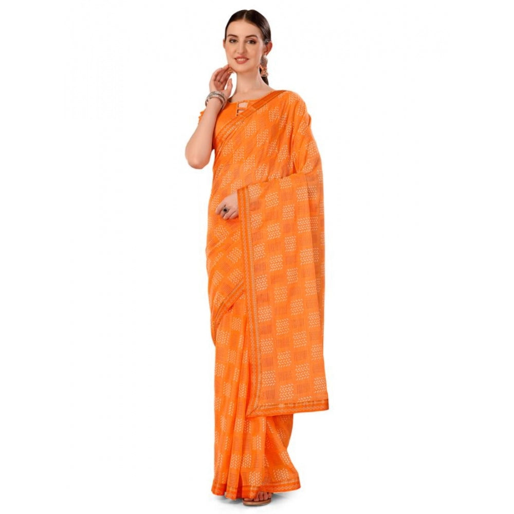 Zomto Cheked Saree With Unstitched Blouse