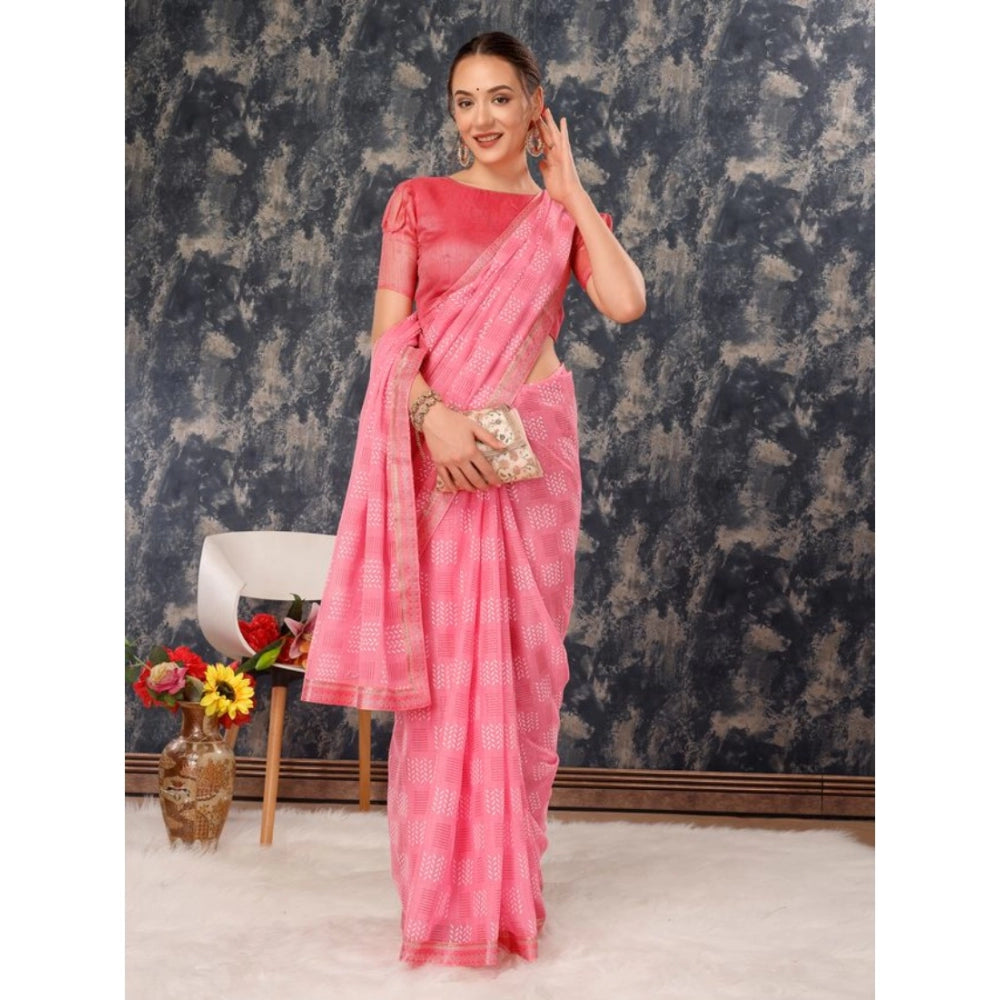 Zomto Cheked Saree With Unstitched Blouse