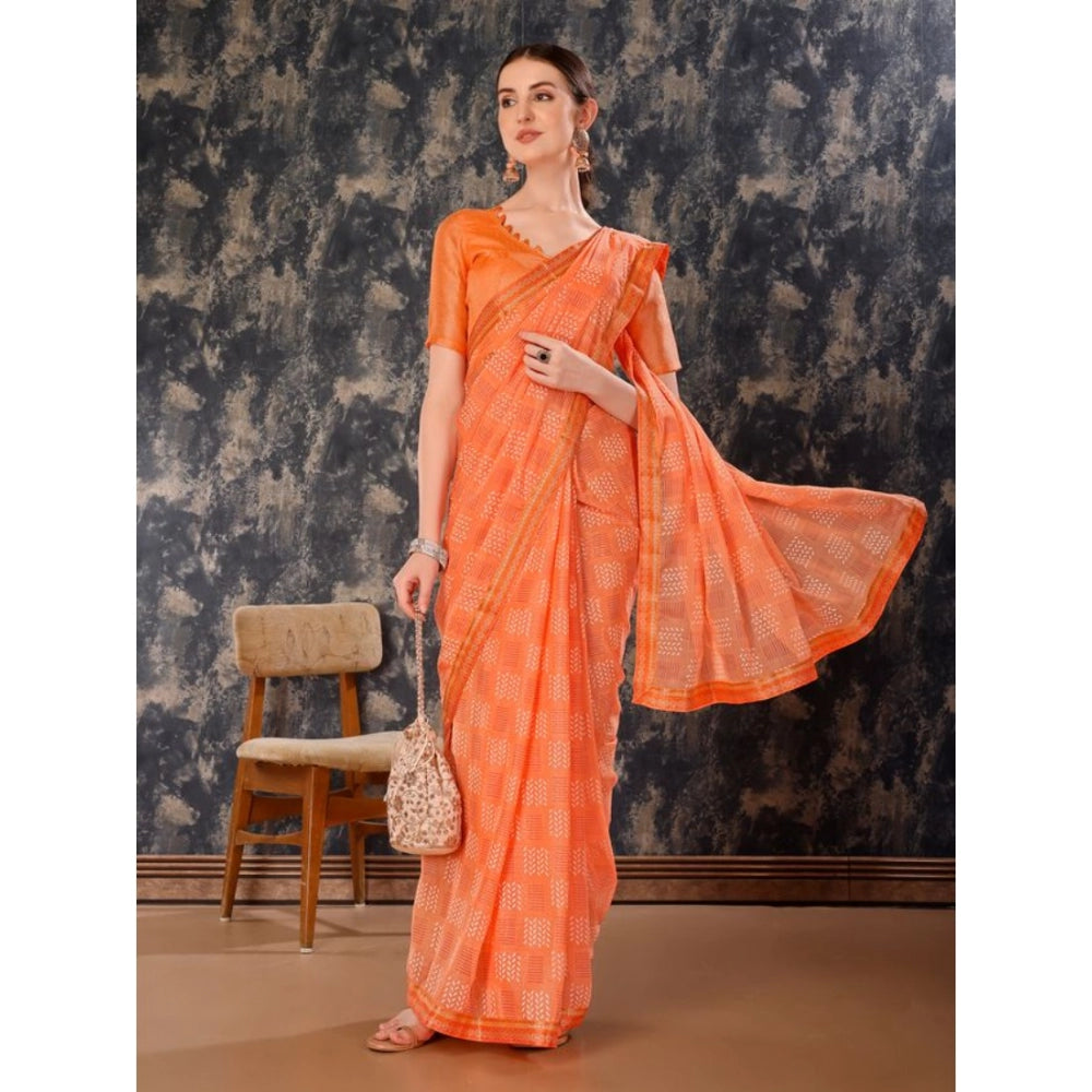 Zomto Cheked Saree With Unstitched Blouse