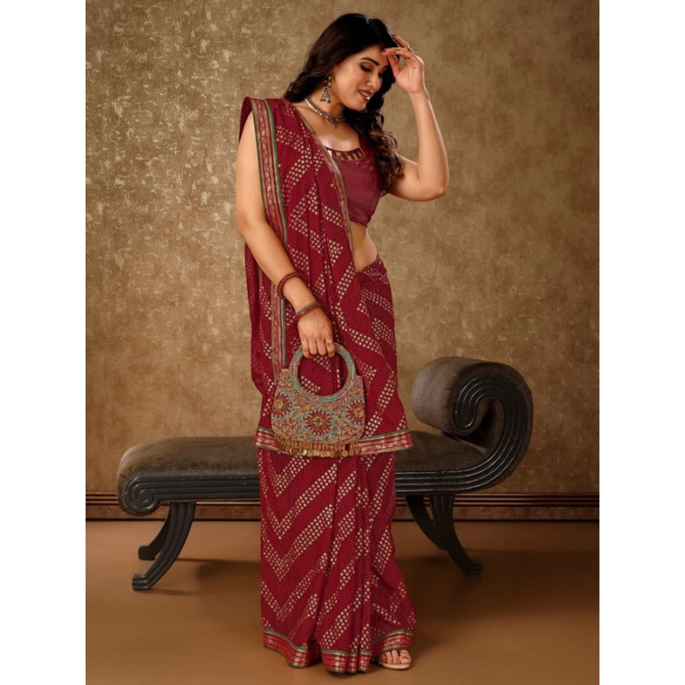 Zomto Zig Zag Saree With Unstitched Blouse