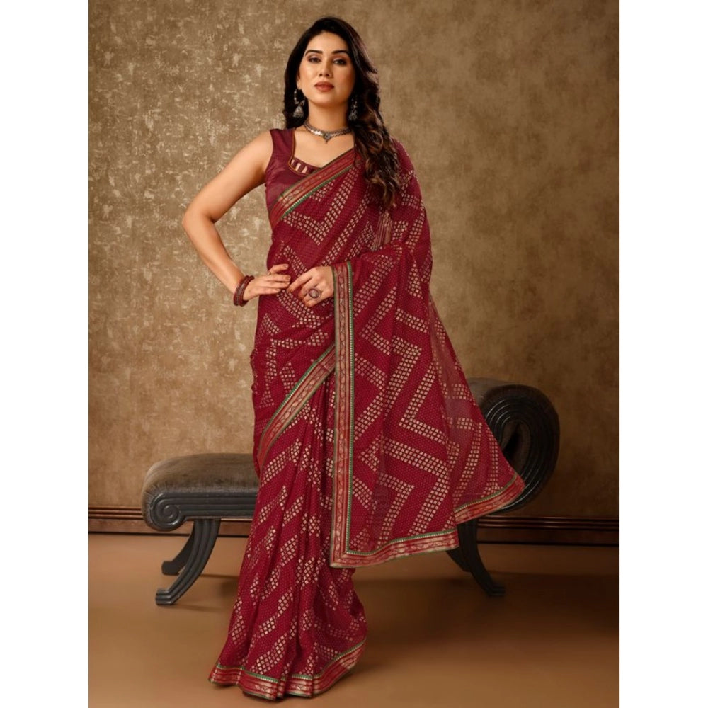 Zomto Zig Zag Saree With Unstitched Blouse