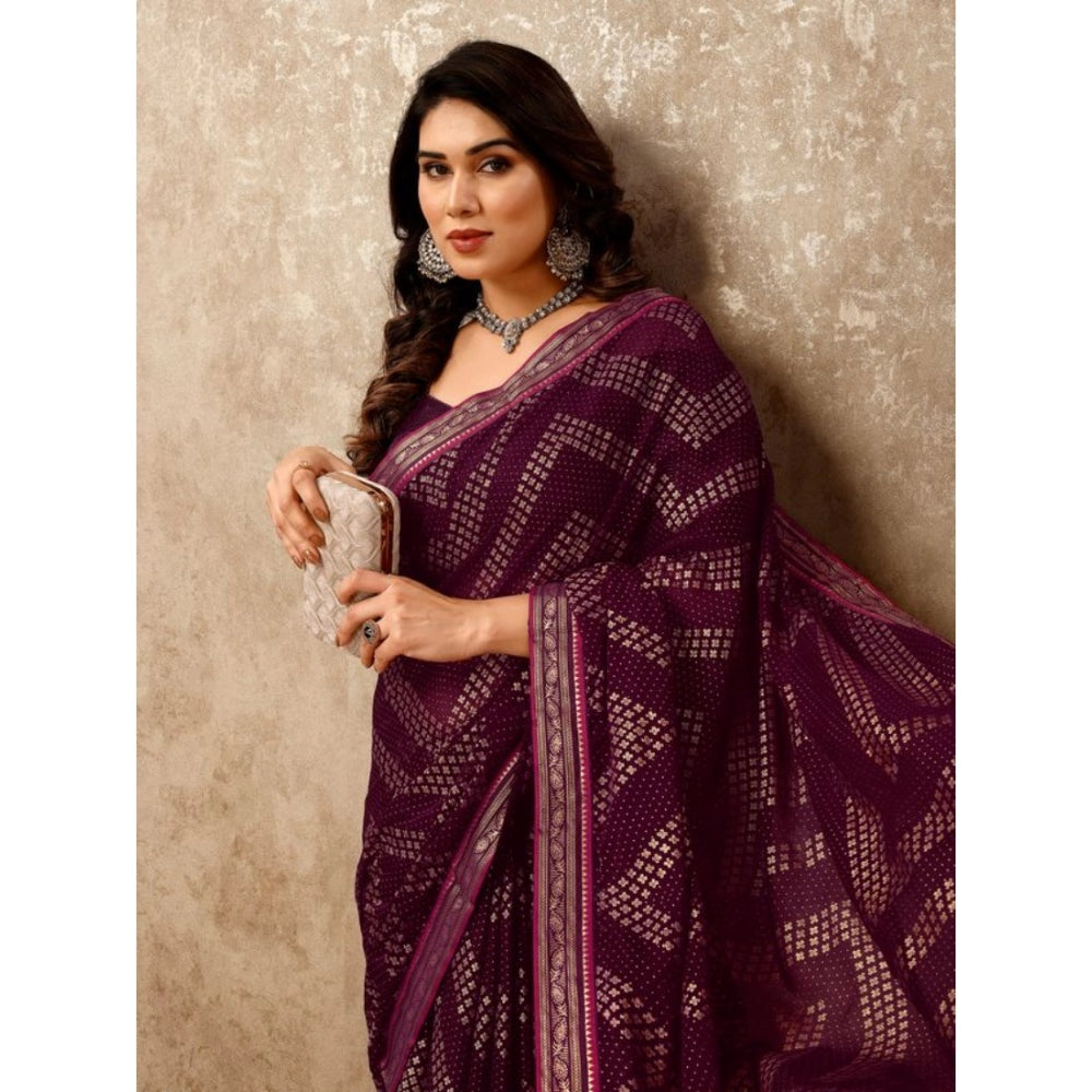 Zomto Zig Zag Saree With Unstitched Blouse