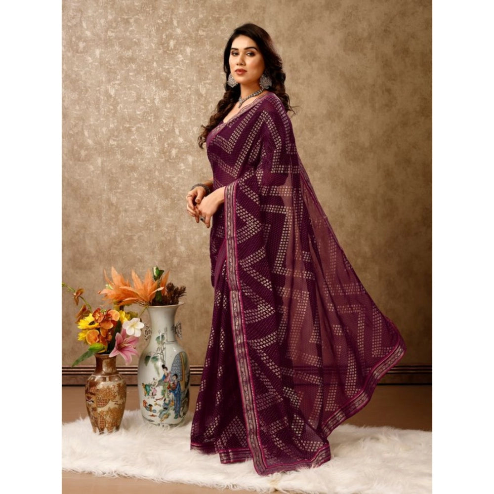 Zomto Zig Zag Saree With Unstitched Blouse