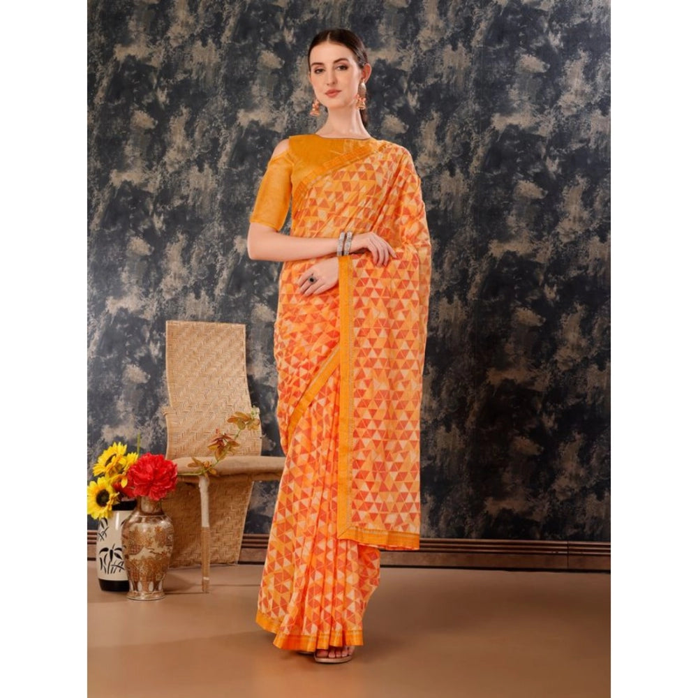 Zomto Printed Saree With Unstitched Blouse