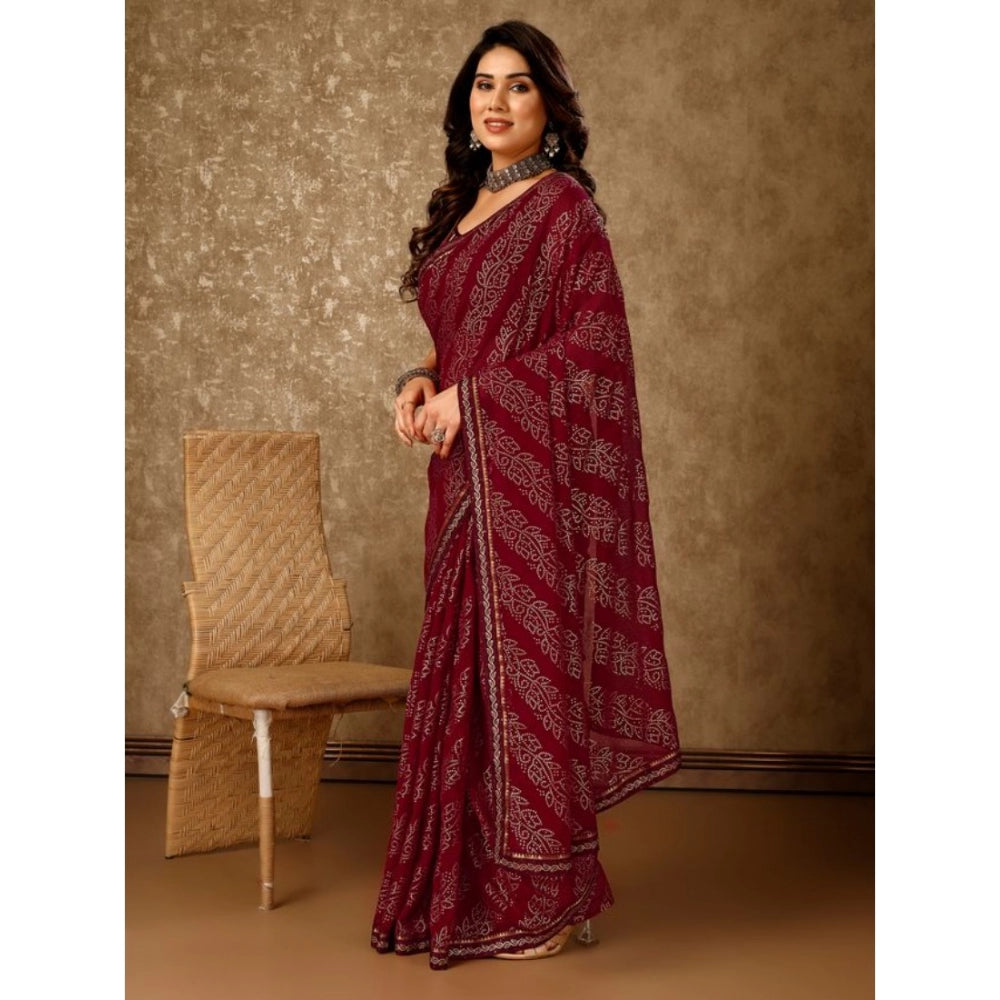 Zomto Bandhani Saree With Unstitched Blouse