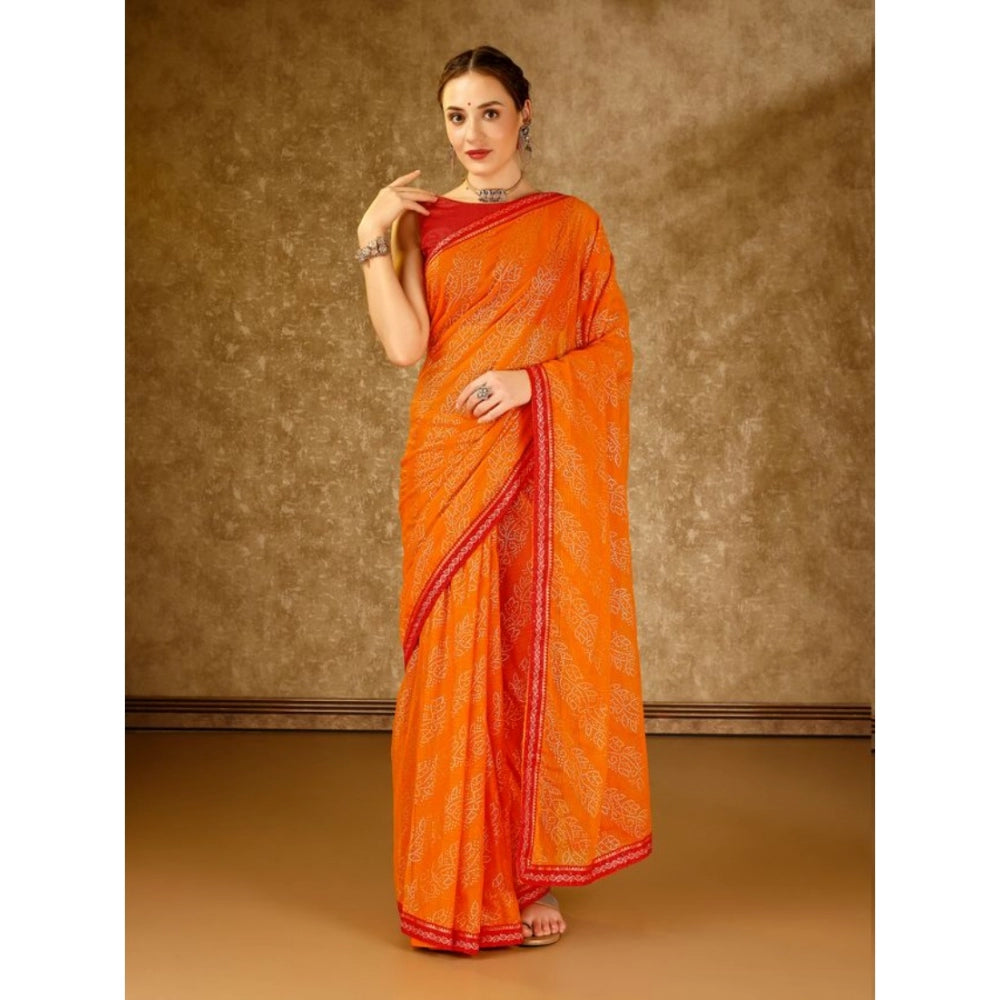 Zomto Bandhani Saree With Unstitched Blouse