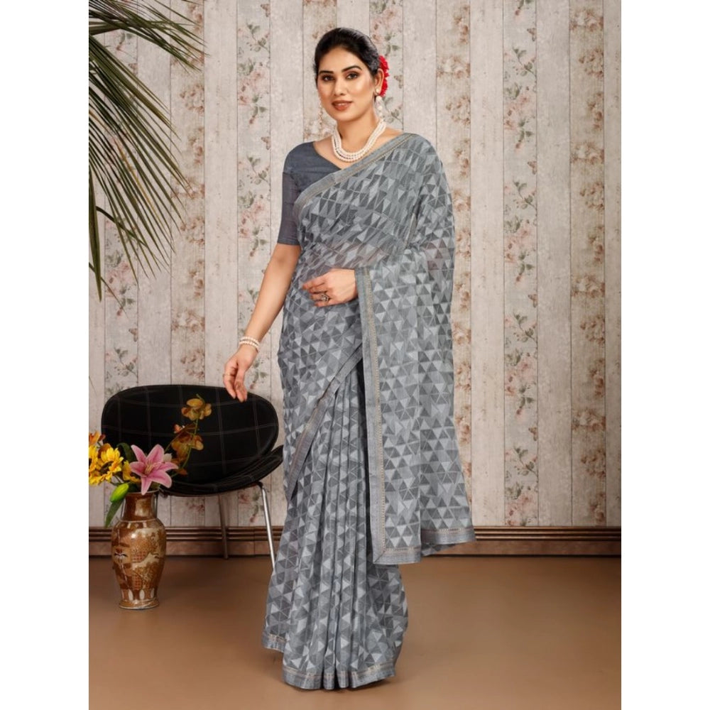 Zomto Printed Saree With Unstitched Blouse