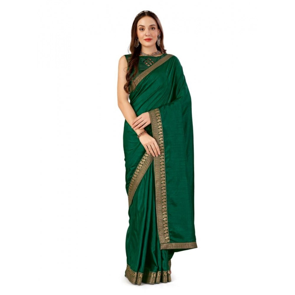 Vichitra Plain Saree With Unstitched Blouse