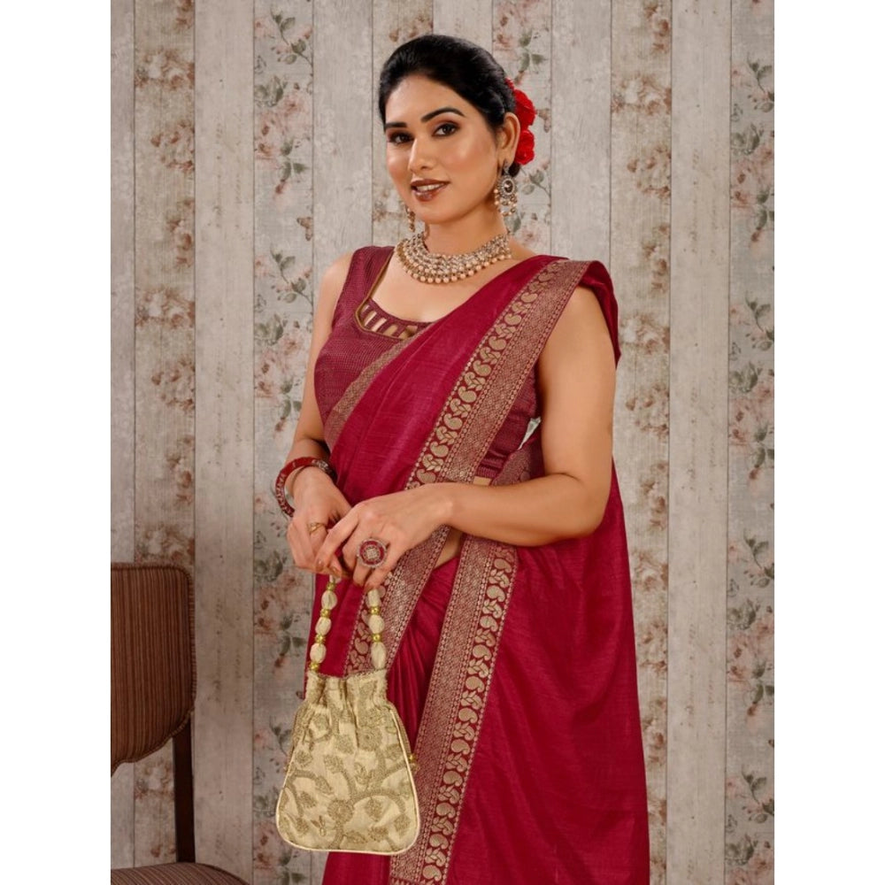 Vichitra Plain Saree With Unstitched Blouse