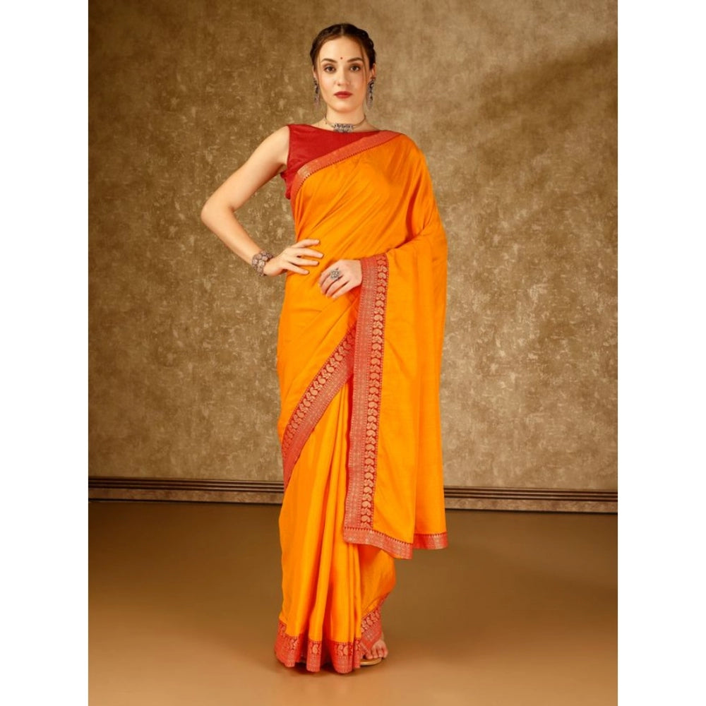 Vichitra Plain Saree With Unstitched Blouse