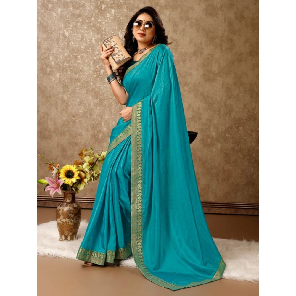 Vichitra Plain Saree With Unstitched Blouse