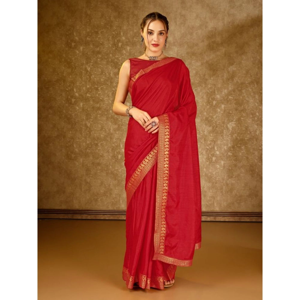 Vichitra Plain Saree With Unstitched Blouse