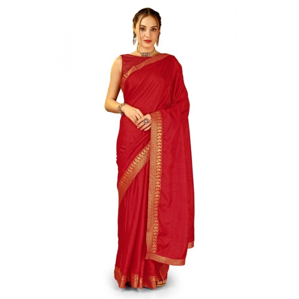 Vichitra Plain Saree With Unstitched Blouse