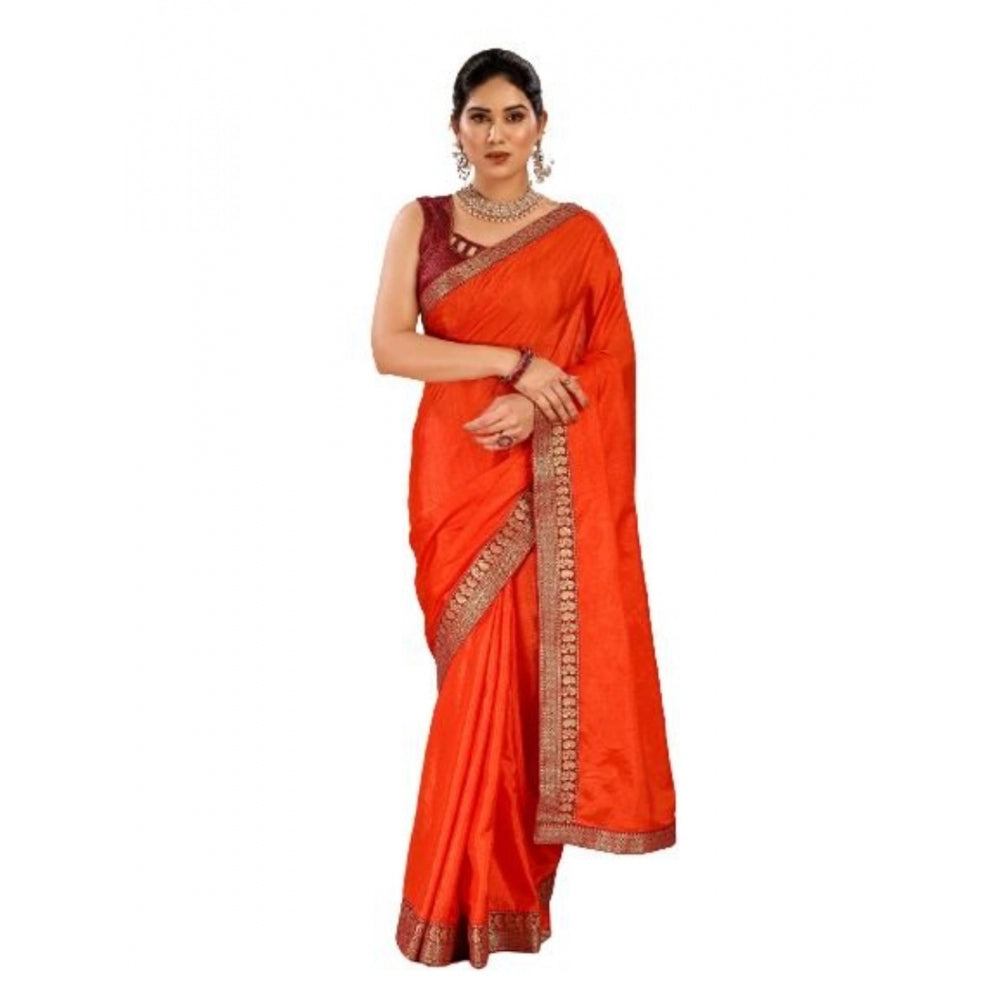 Vichitra Plain Saree With Unstitched Blouse