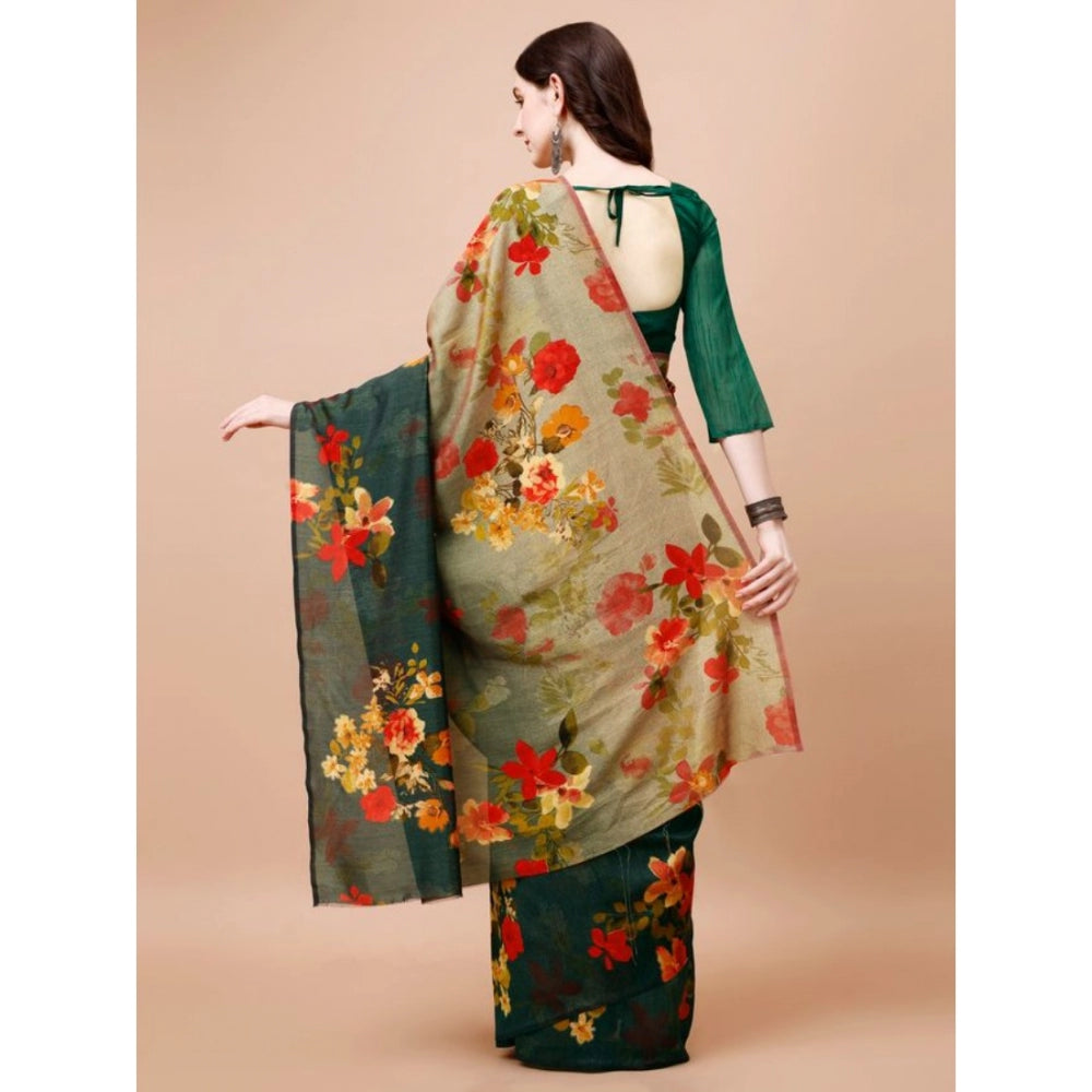 PC Vichitra Floral Printed Saree With Unstitched Blouse