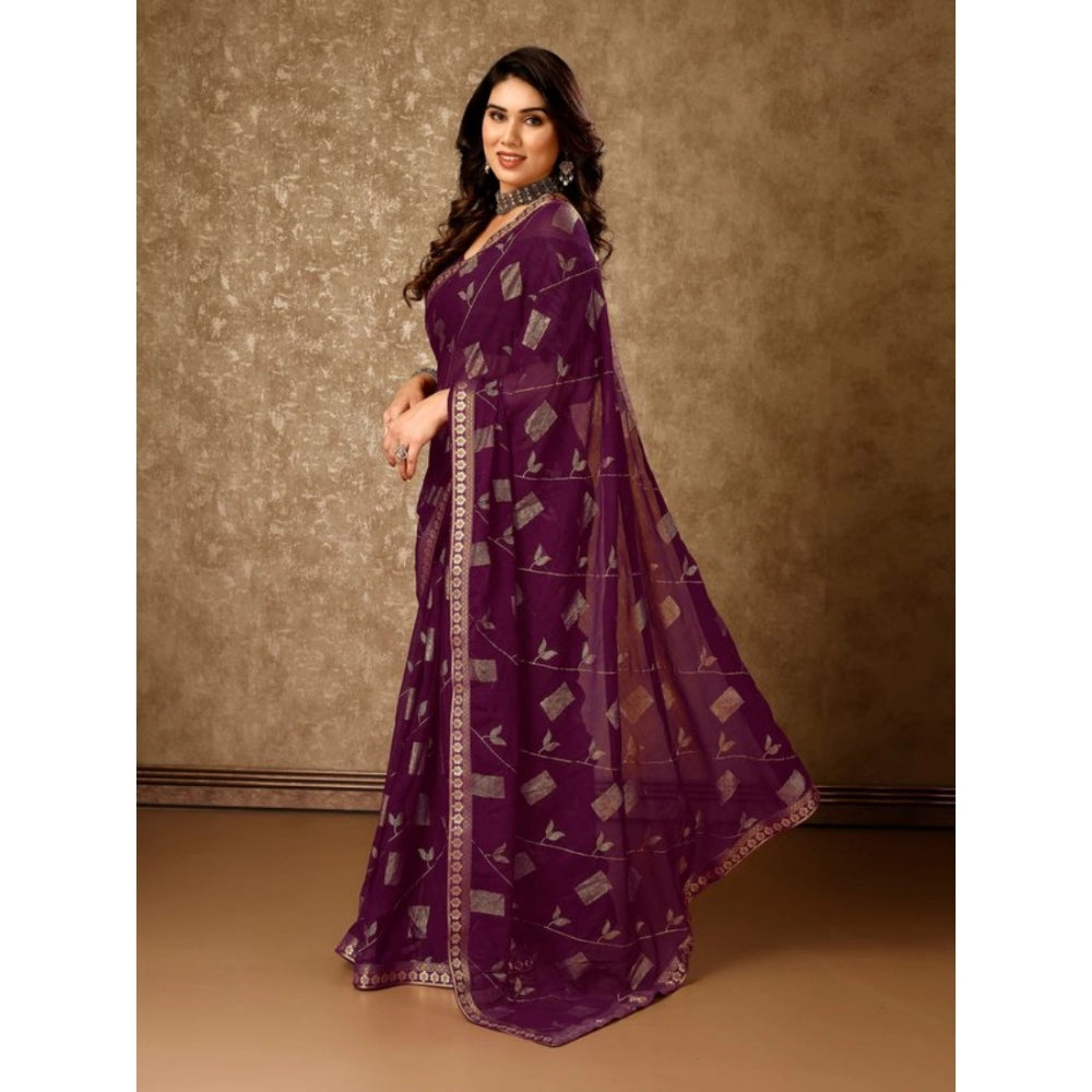 Zomto Patta Chiffon Saree With Unstitched Blouse