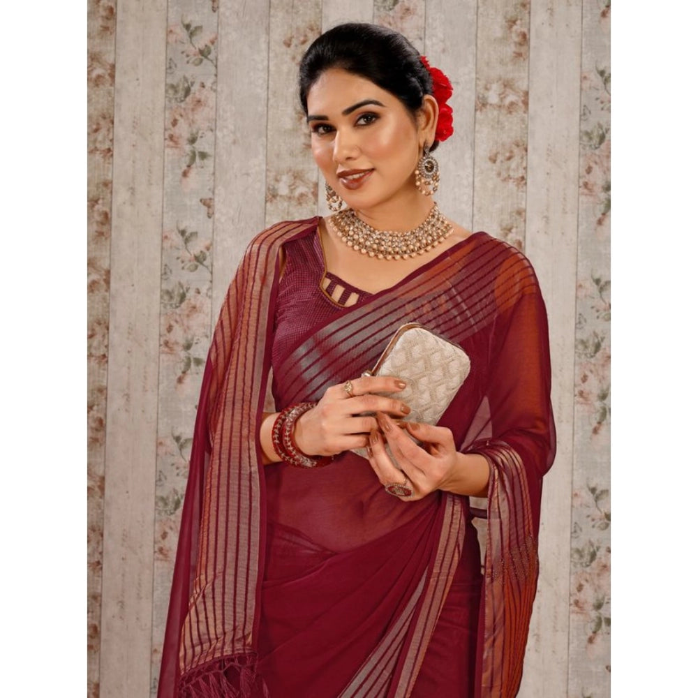 Chiffon Fabric Plain Saree With Unstitched Blouse