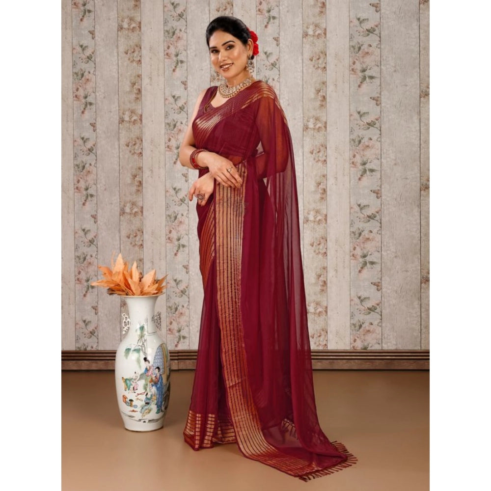 Chiffon Fabric Plain Saree With Unstitched Blouse