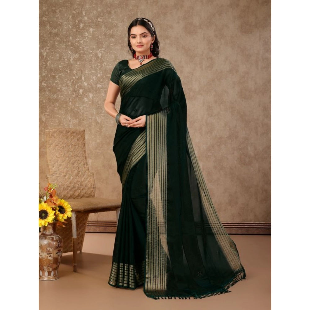 Chiffon Fabric Plain Saree With Unstitched Blouse