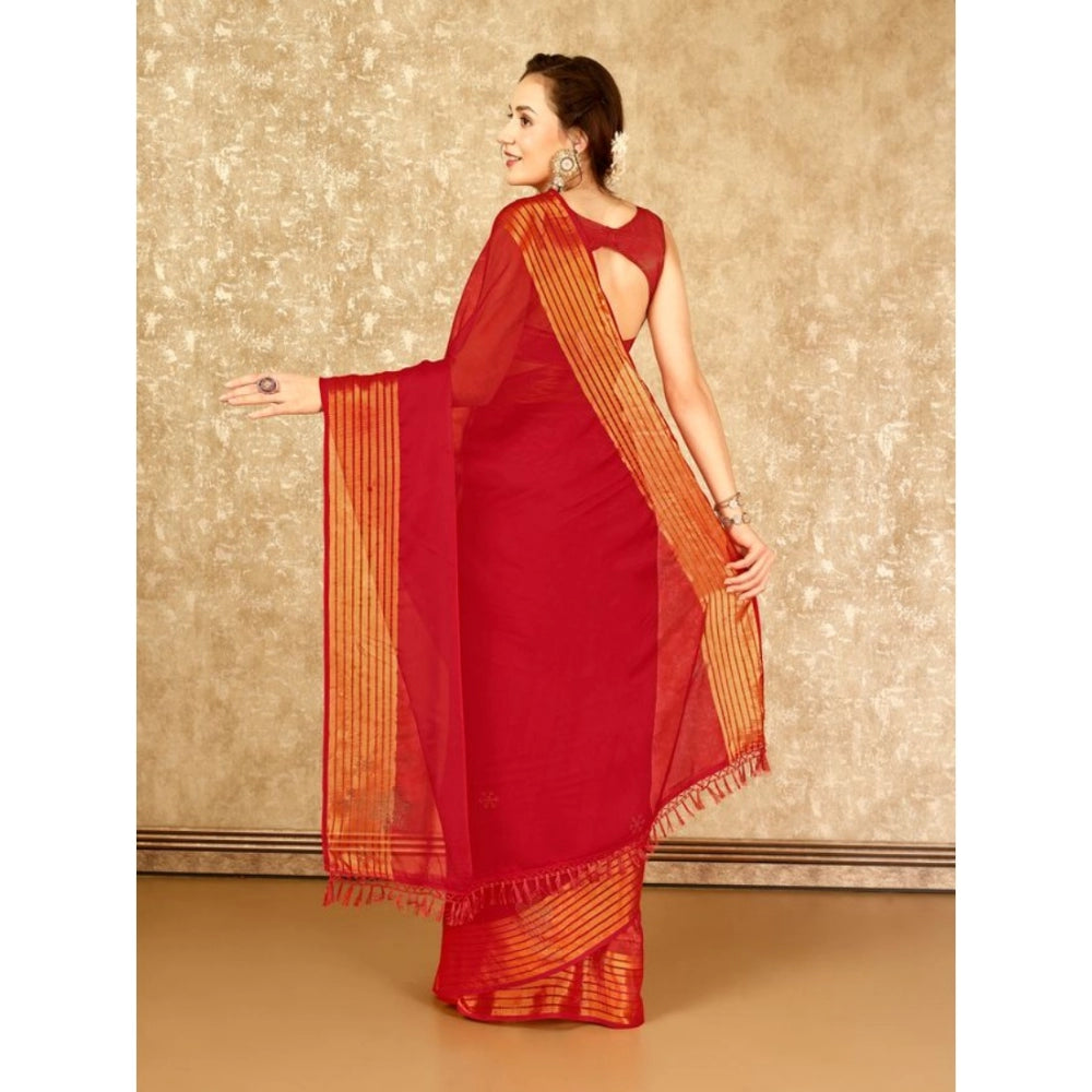 Chiffon Fabric Plain Saree With Unstitched Blouse