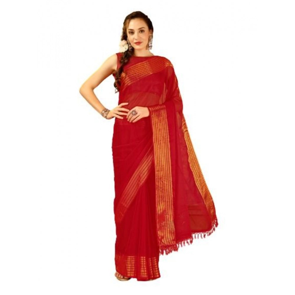 Chiffon Fabric Plain Saree With Unstitched Blouse