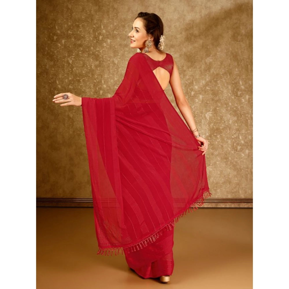 Chiffon Fabric Line Saree With Unstitched Blouse