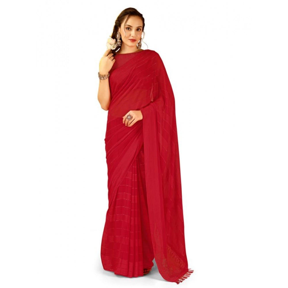 Chiffon Fabric Line Saree With Unstitched Blouse