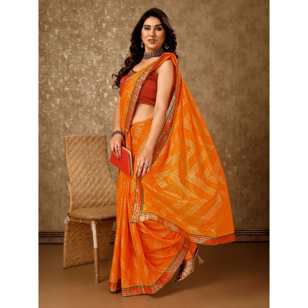 Zomto Zig Zag Saree With Unstitched Blouse