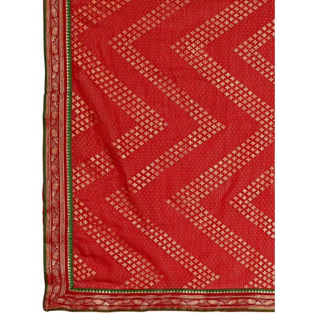 Zomto Zig Zag Saree With Unstitched Blouse