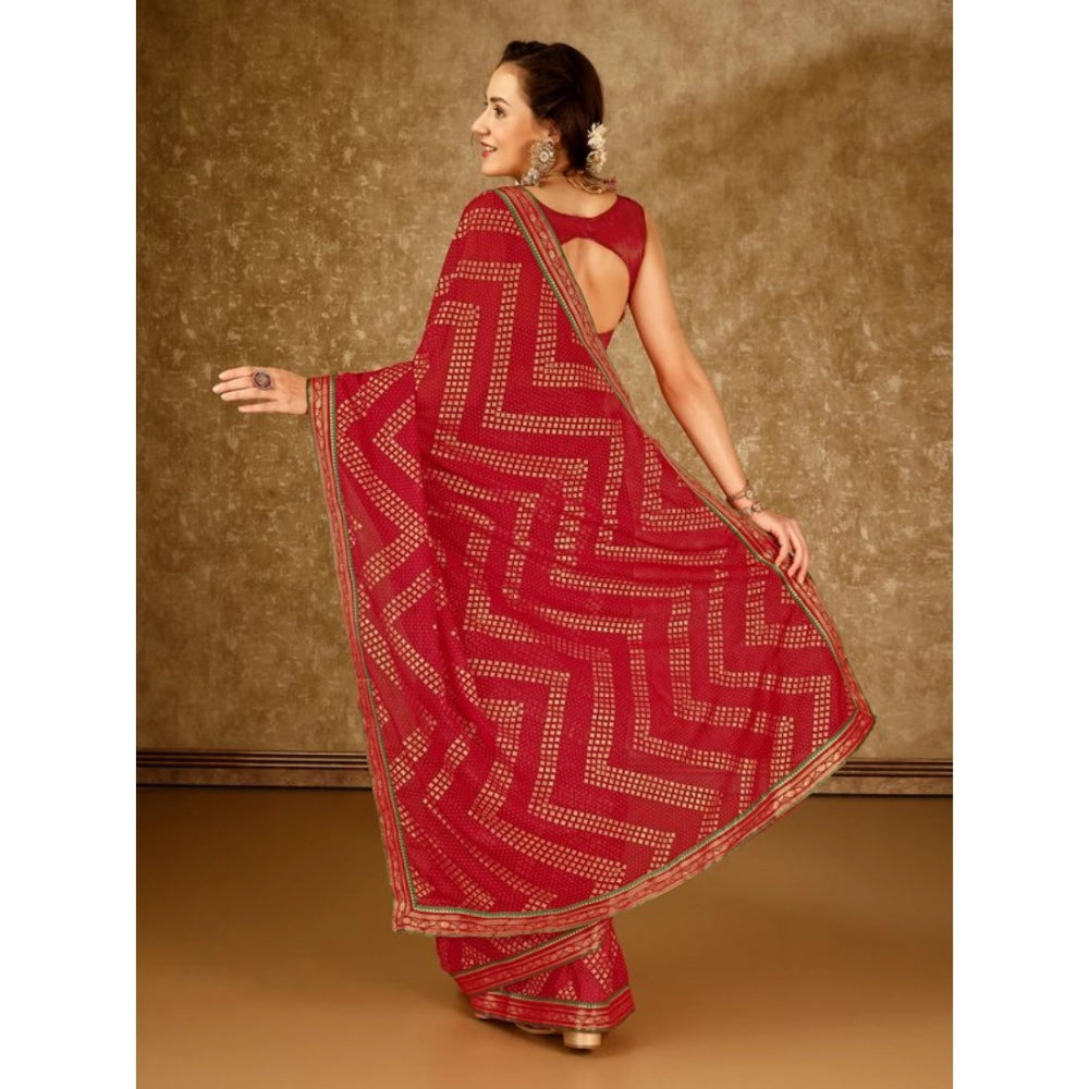 Zomto Zig Zag Saree With Unstitched Blouse