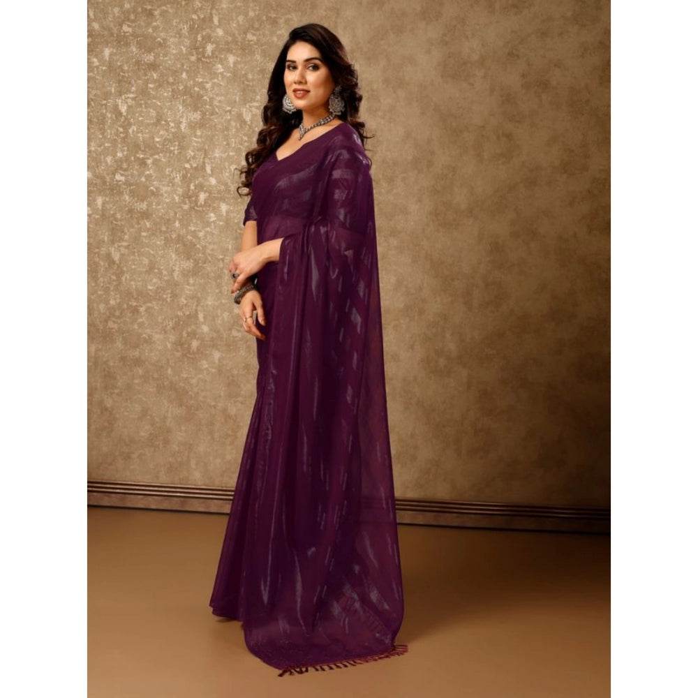 Chiffon Fabric Line Saree With Unstitched Blouse