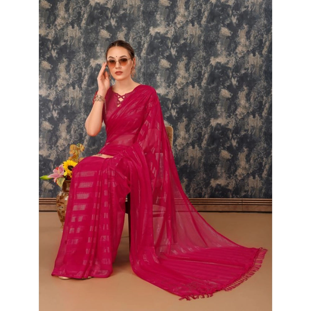 Chiffon Fabric Line Saree With Unstitched Blouse