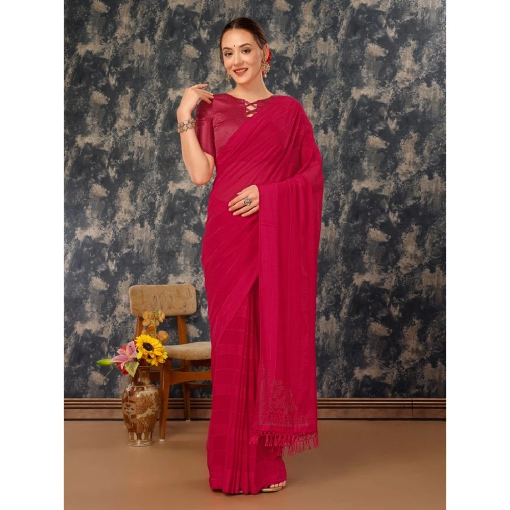 Chiffon Fabric Line Saree With Unstitched Blouse