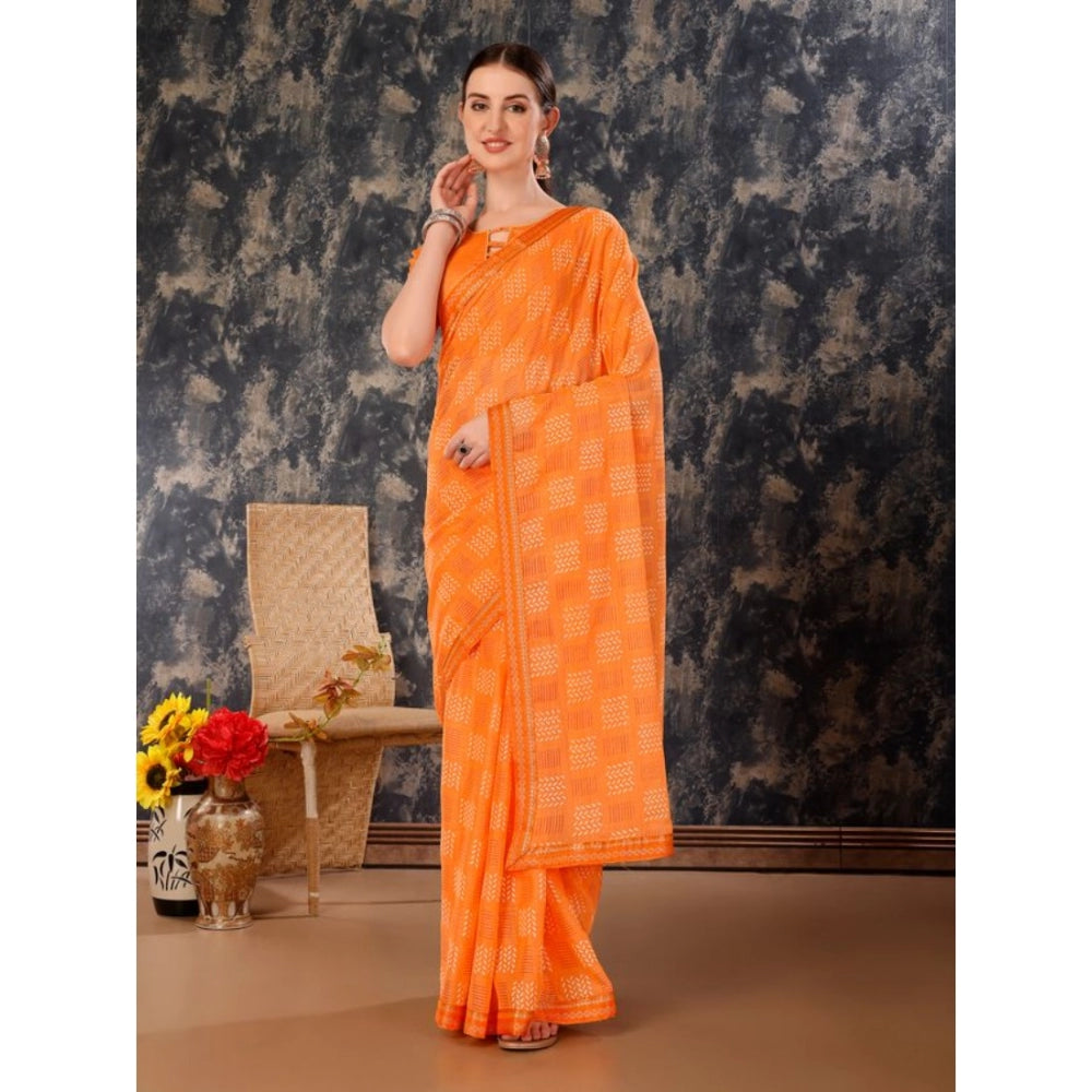 Zomto Cheked Saree With Unstitched Blouse