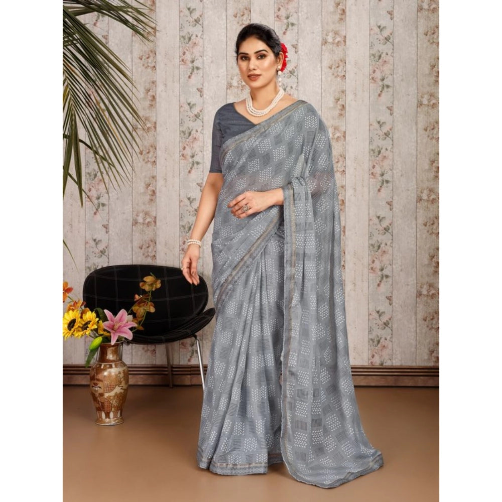 Zomto Cheked Saree With Unstitched Blouse