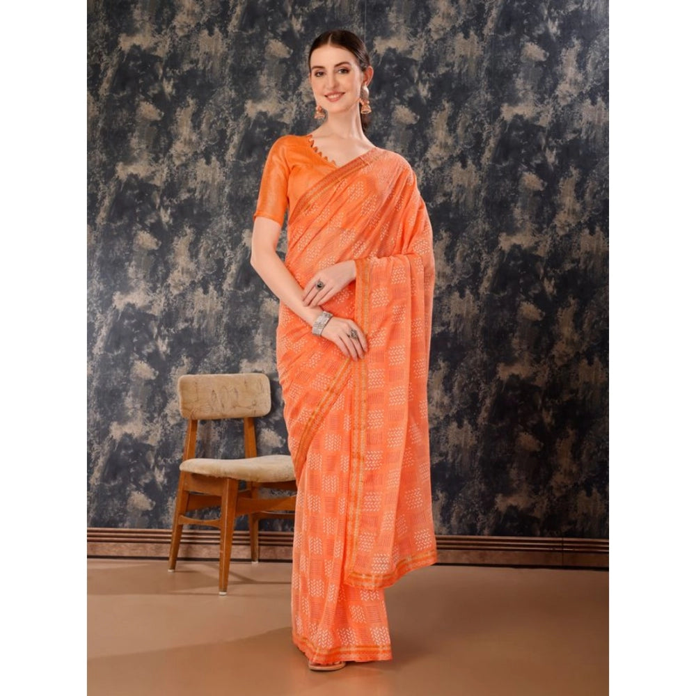 Zomto Cheked Saree With Unstitched Blouse