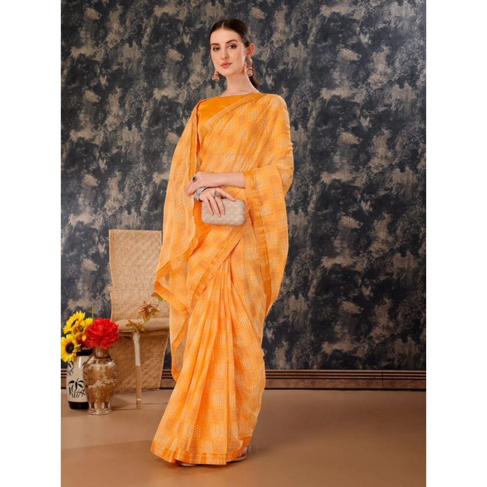 Zomto Cheked Saree With Unstitched Blouse