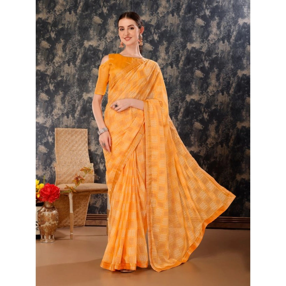 Zomto Cheked Saree With Unstitched Blouse