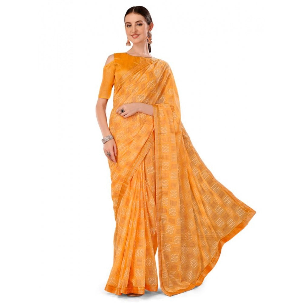 Zomto Cheked Saree With Unstitched Blouse