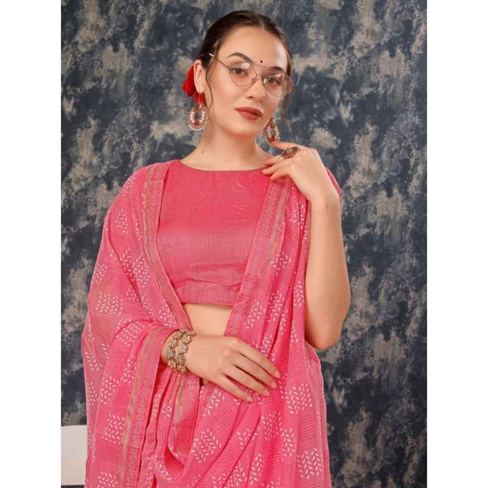 Zomto Cheked Saree With Unstitched Blouse