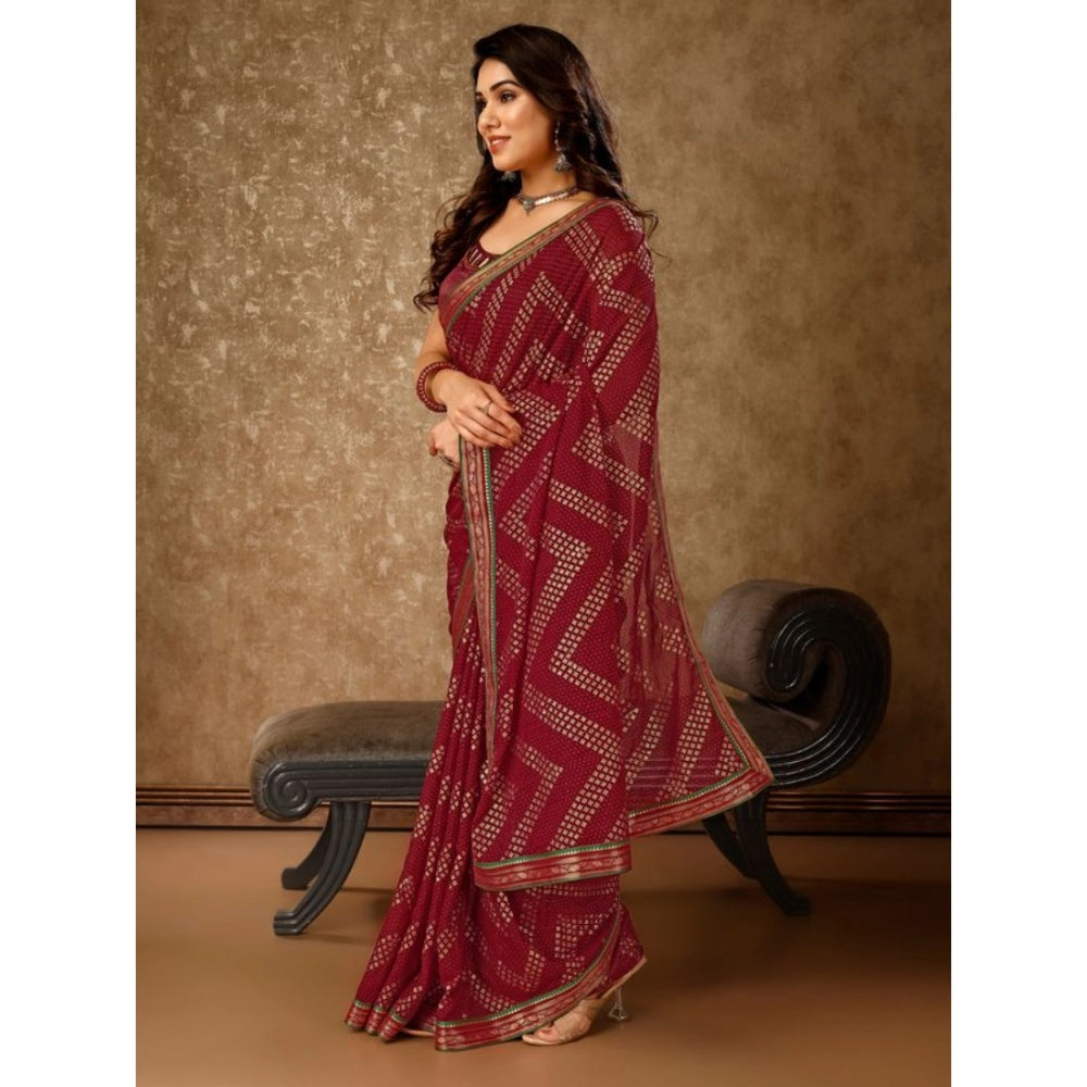 Zomto Zig Zag Saree With Unstitched Blouse