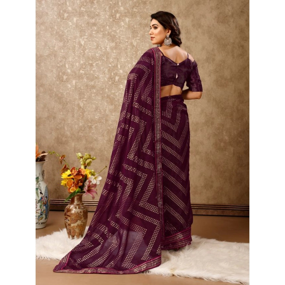 Zomto Zig Zag Saree With Unstitched Blouse