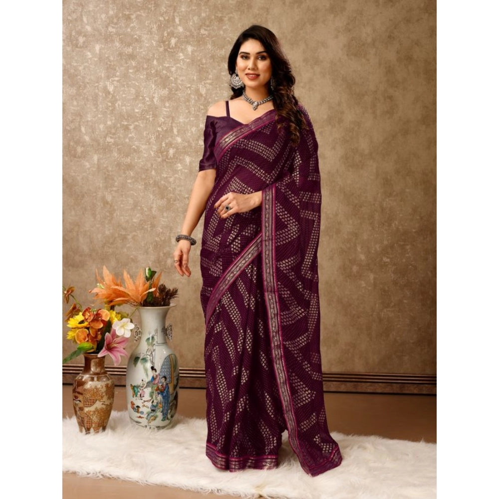 Zomto Zig Zag Saree With Unstitched Blouse