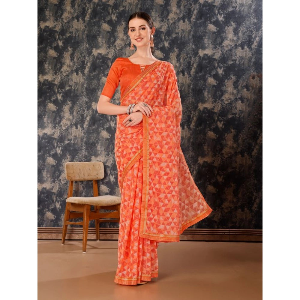 Zomto Printed Saree With Unstitched Blouse