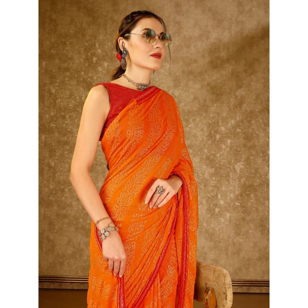 Zomto Bandhani Saree With Unstitched Blouse