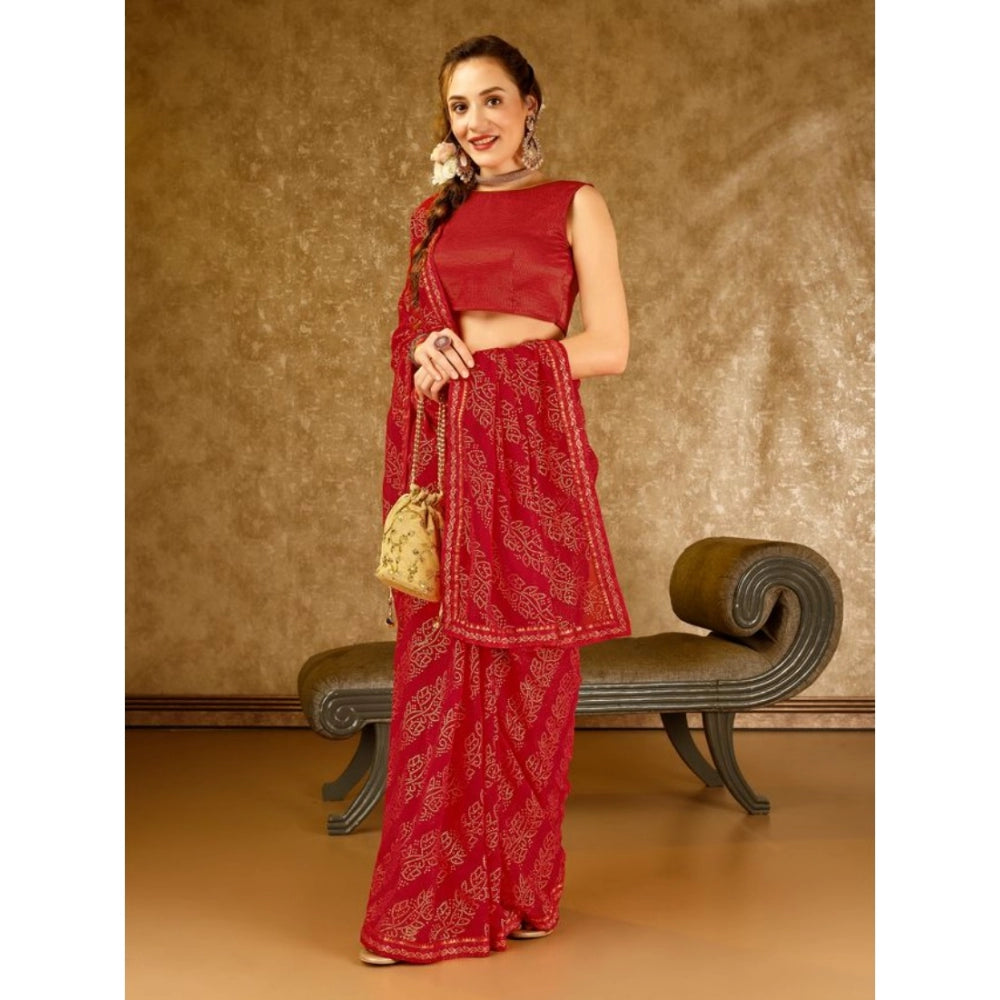 Zomto Bandhani Saree With Unstitched Blouse