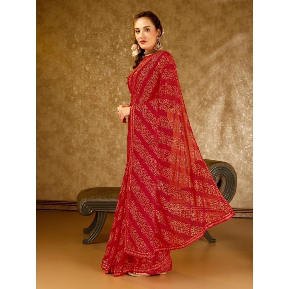 Zomto Bandhani Saree With Unstitched Blouse