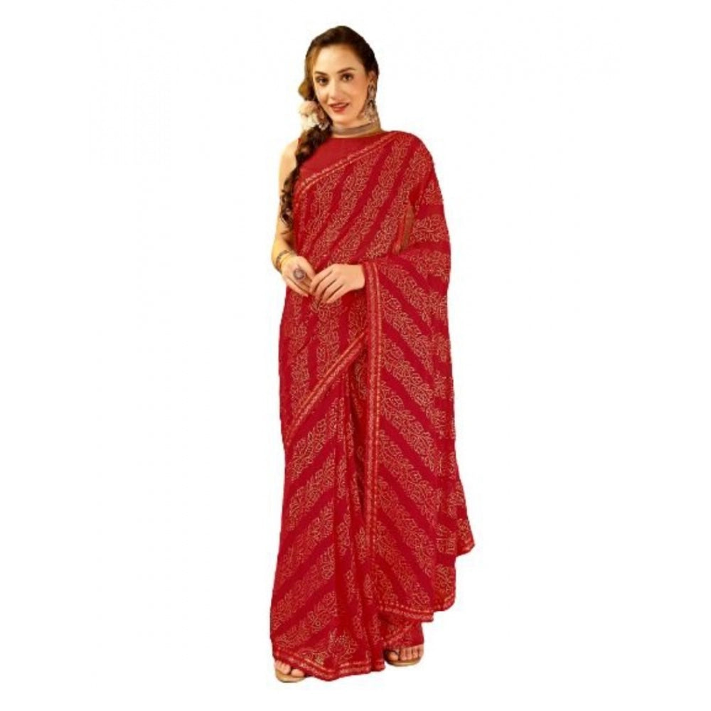 Zomto Bandhani Saree With Unstitched Blouse